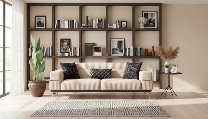 Luxus Sofa Design Dreisitzer Moderne Couch Beige Couchen Möbel Polster Loft Neu