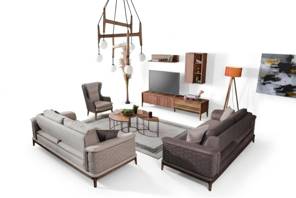 Garnitur Sofagarnitur Luxus 3+3+1 Sitzer Sofa Stoff Sessel Sofas Modern Braune