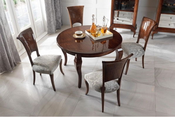 Runder Esstisch Hochglanz Brauner Tisch Essgruppe Esszimmer Set Stühle 5tlg.