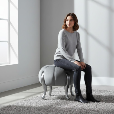 Luxus Hocker Fußhocker Polyester Wohnzimmer Sitz Stoff Grau Luxus Bank Samt