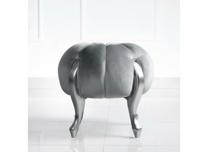Luxus Hocker Fußhocker Polyester Wohnzimmer Sitz Stoff Grau Luxus Bank Samt