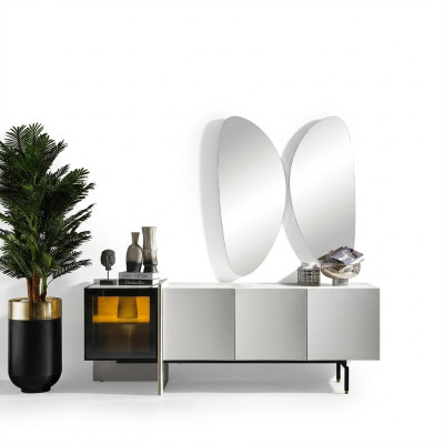 Gruppe Sideboard Spiegel Kommode Holz Modern Esszimmer Weiß Design Neu