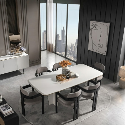 Garnitur Essgruppe Esszimmer Esstisch Luxus Stühle Essecke 7tlg Weiß