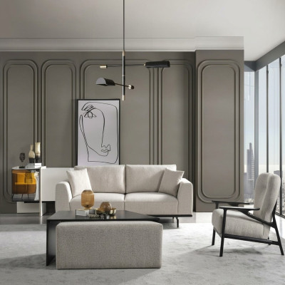 Moderne weiße Sofagarnitur Dreisitzer Sessel Set Polstermöbel Wohnzimmer