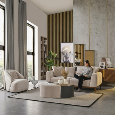 Modern Sofagarnitur 3 Sitzer Sessel Dreisitzer Weiß Modern Stoff Polyester