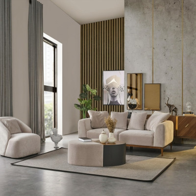 Modern Sofagarnitur 3 Sitzer Sessel Dreisitzer Weiß Modern Stoff Polyester