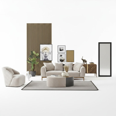 Modern Sofagarnitur 3 Sitzer Sessel Dreisitzer Weiß Modern Stoff Polyester