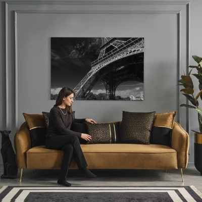 Modern Chesterfield Sofa 4 Sitzer Sofas Stoff Polyester Gelb Neu