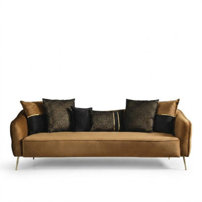 Modern Chesterfield Sofa 4 Sitzer Sofas Stoff Polyester Gelb Neu