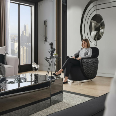 Sessel Ohrensessel Modern Stoff Wohnzimmer Polyester Schwarz Design