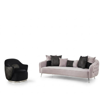 Modern Sofagarnitur Sofa 3 Sitzer Sessel Dreisitzer Stoff Weiß Polyester Set