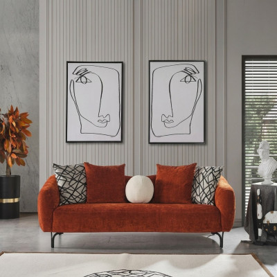 Dreisitzer Sofa 3 Sitzer Sofas Design Modern Stoff Orange Wohnzimmer
