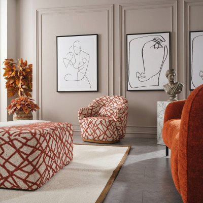 Sessel Ohrensessel Modern Stoff Wohnzimmer Polyester Orange Design