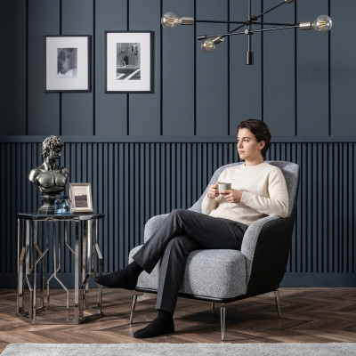 Sessel Ohrensessel Modern Stoff Wohnzimmer Polyester Grau Design Sitz