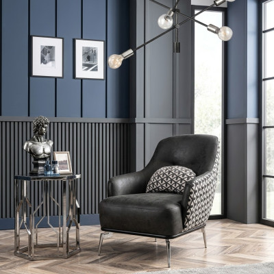 Sessel Ohrensessel Kunstleder Wohnzimmer Polyester Design Schwarz