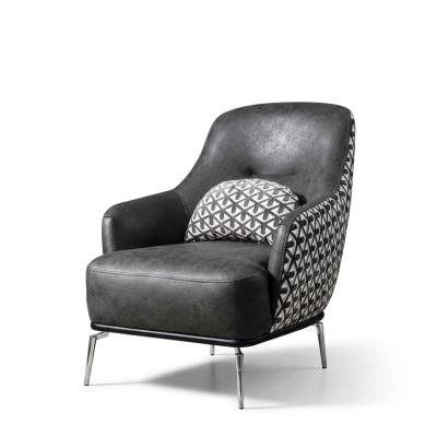 Sessel Ohrensessel Kunstleder Wohnzimmer Polyester Design Schwarz