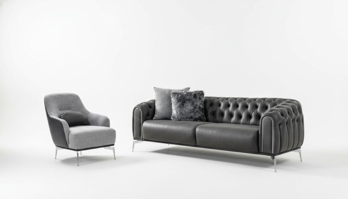 Chesterfield Garnitur Sofa 4 Sitz Sessel Viersitzer Kunstleder Schwarz