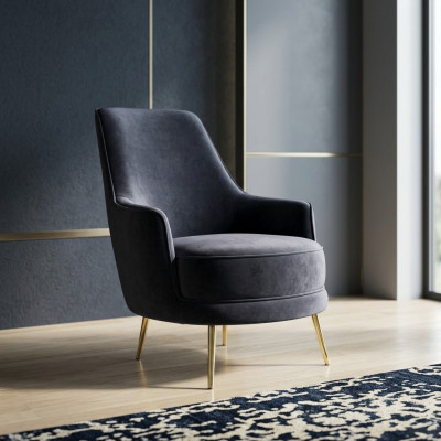 Sessel Ohrensessel Cocktailsessel Stoff Wohnzimmer Polyester Grau Sitz