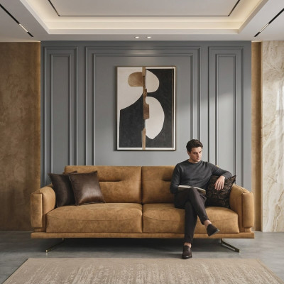 Dreisitzer Sofa 3 Sitzer Sofas Braun Kunstleder Wohnzimmer Luxus Sitz