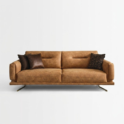 Dreisitzer Sofa 3 Sitzer Sofas Braun Kunstleder Wohnzimmer Luxus Sitz