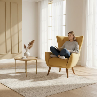 Sessel Ohrensessel Cocktailsessel Stoff Wohnzimmer Polyester Gelb Sitz