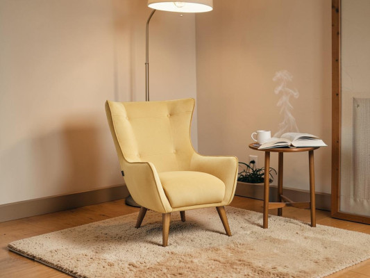 Sessel Ohrensessel Cocktailsessel Stoff Wohnzimmer Polyester Gelb Sitz