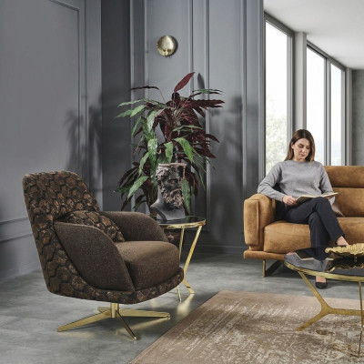 Sessel Ohrensessel Cocktailsessel Stoff Wohnzimmer Polyester Braun