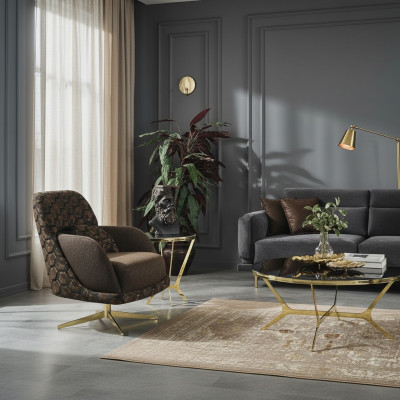 Sessel Ohrensessel Cocktailsessel Stoff Wohnzimmer Polyester Braun