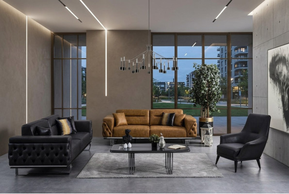 Chesterfield Sofagarnitur Sofa 431 Sitzer Kunstleder Sofas Schwarz