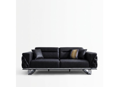 Dreisitzer Sofa 3 Sitzer Sofas Schwarz Kunstleder Wohnzimmer Luxus