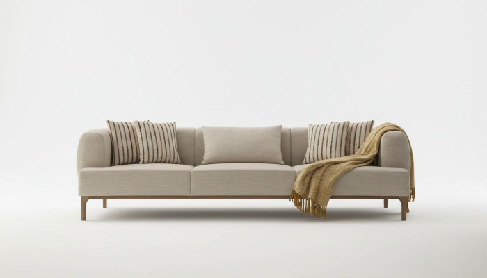 Dreisitzer Sofa 3 Sitzer Sofas Beige Stoff Modern Wohnzimmer Luxus Neu 