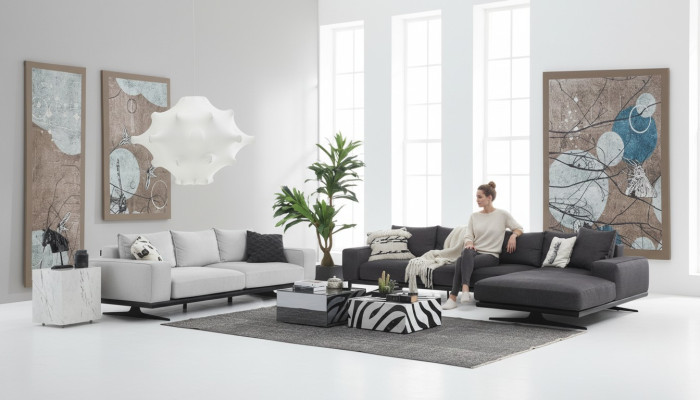 Sofagarnitur Ecksofa L-Form Zweisitzer Sitzer Sessel Stoff Grau 3tlg