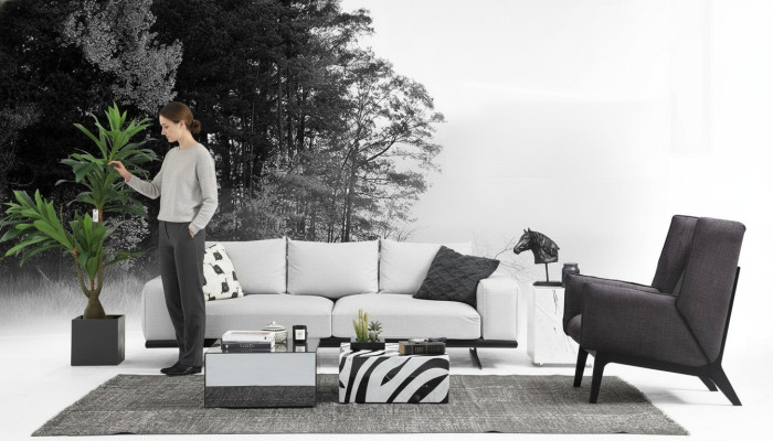 Sofagarnitur Sofa 3 Sitzer Sessel Dreisitzer Grau Modern Stoff Sitz 