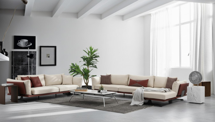 Sofagarnitur Ecksofa L-Form 2 Sitzer Beige Modern Stoff Sofas Set Eck