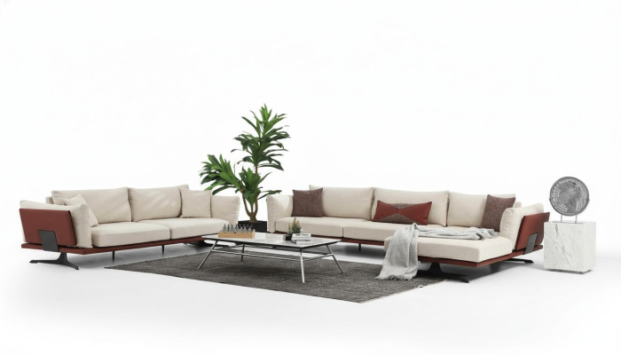 Sofagarnitur Ecksofa L-Form 2 Sitzer Beige Modern Stoff Sofas Set Eck