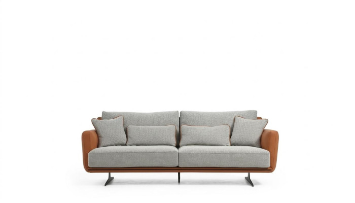 Zweisitzer Sofa 2 Sitzer Stoff Orange Modern Design Wohnzimmer Grau