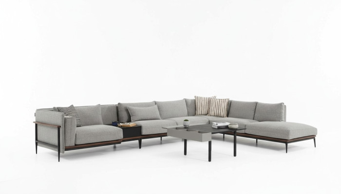 Ecksofa L-Form Sofa Grau Modern Stoff Design Wohnzimmer Polyester XXL