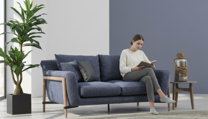 Zweisitzer Sofa 2 Sitzer Stoff Sofas Modern Design Wohnzimmer Blau