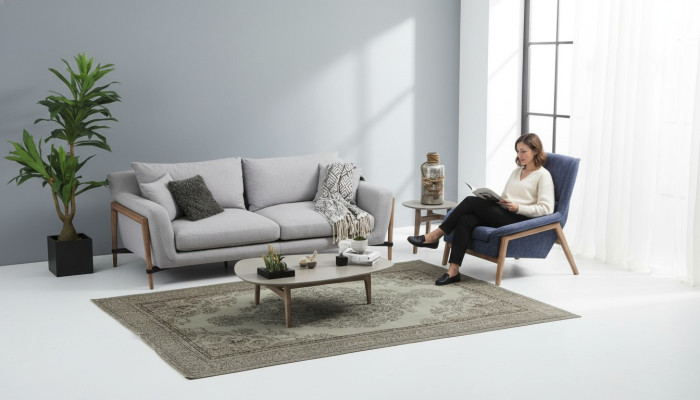Sofagarnitur 3 Sitzer Sessel Dreisitzer Stoff Sofas Modern Design Grau