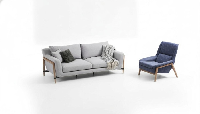 Sofagarnitur 3 Sitzer Sessel Dreisitzer Stoff Sofas Modern Design Grau