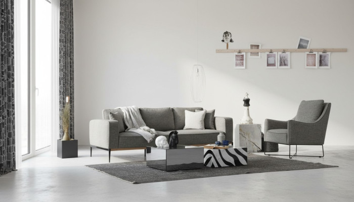 Sofagarnitur 3 Sitzer Sessel Dreisitzer Stoff Sofas Modern Design Grau