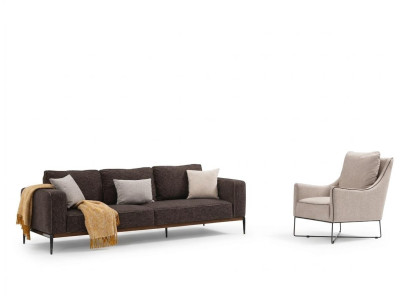 Sofagarnitur 3 Sitzer Sessel Dreisitzer Grau Stoff Sofas Modern Design
