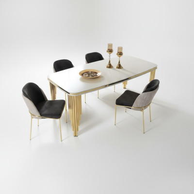 Esstisch Esszimmertisch Essecke Esszimmermöbel Tisch Holz Gold Weiß
