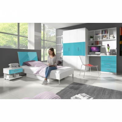 Bett + Nachttisch - Schlafzimmer Möbel Kinderzimmer Betten Blau 2tlg. Set Neu