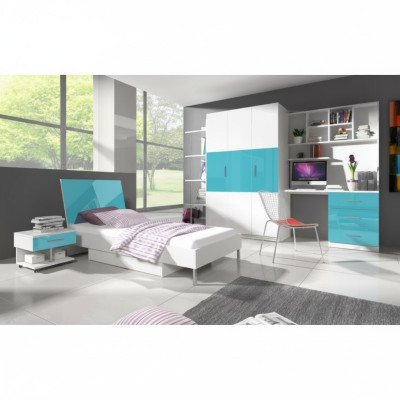 Bett + Nachttisch - Schlafzimmer Möbel Kinderzimmer Betten Blau 2tlg. Set Neu
