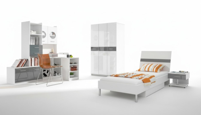 Graues Kinderzimmer Komplett Einzelbett Kleiderschrank Kommode 5tlg Jugendzimmer