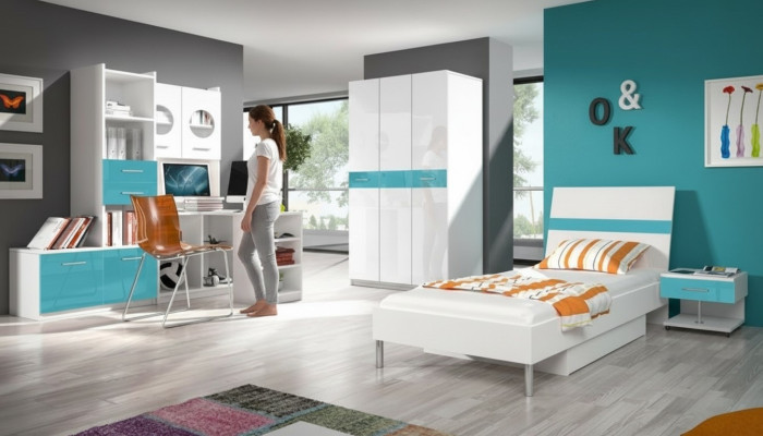 Kinderzimmer Turkis Modern Schrank Kommode Holz Tisch Schlafzimmer Jugend 5tlg