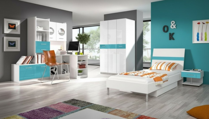 Kinderzimmer Turkis Modern Schrank Kommode Holz Tisch Schlafzimmer Jugend 5tlg