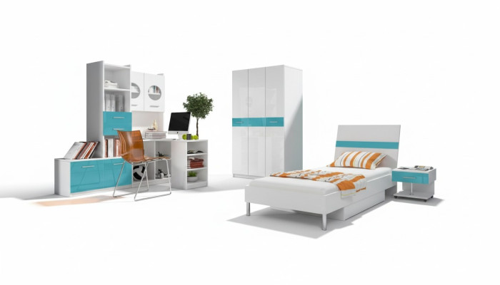 Bett + Nachttisch Schlafzimmer Jugendzimmer Kinderzimmer Set Möbel Blau 2tlg.