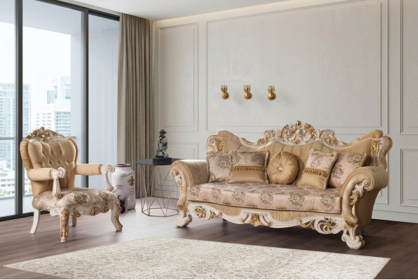 Wohnzimmer Luxus Sofa Beige Sofagarnitur Sofas Sessel 3+1 Sitzer Stoff Design